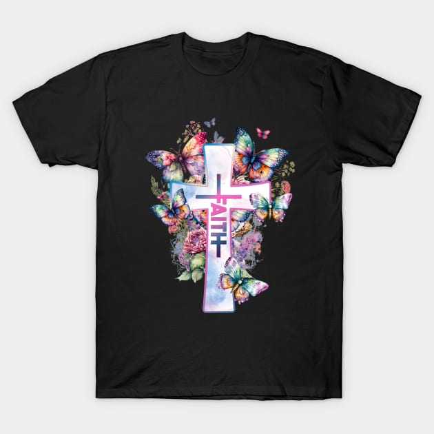 Jesus Christ Christian Cross with Butterflies Design,  Christian Faith T-Shirts T Shirts Tshirts Gift Store T-Shirt by JOHN316STORE - Christian Store